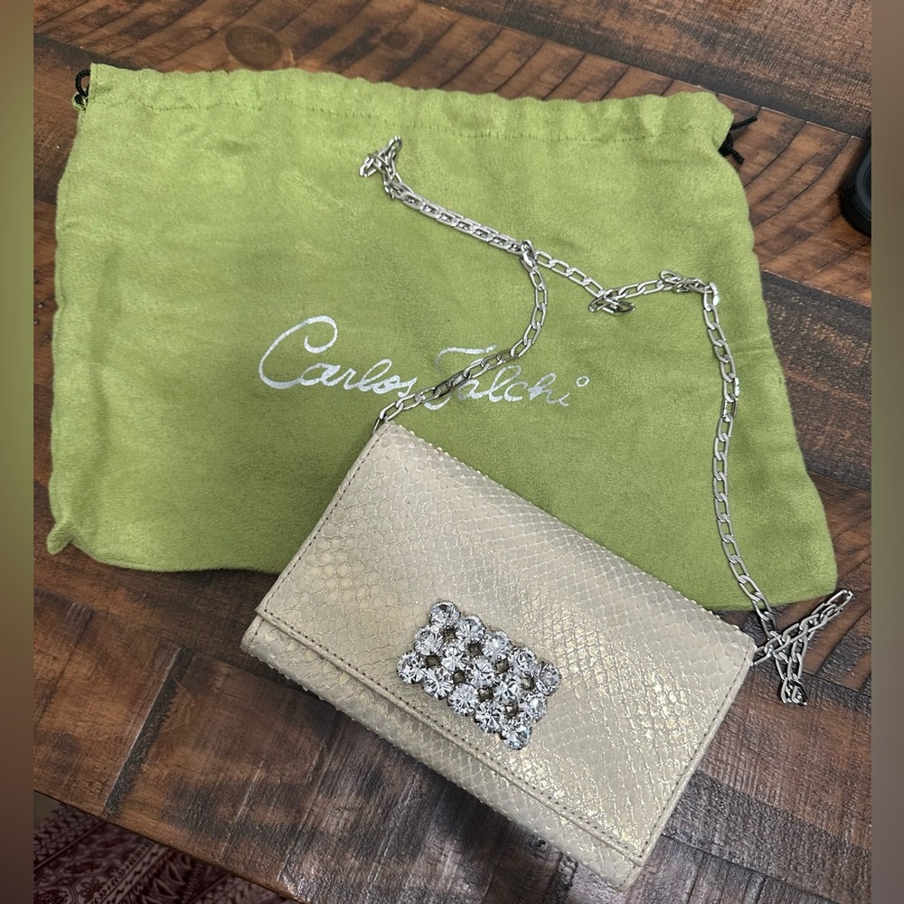 Carlos Falchi Python Clutch with Rhinestone Detail - Picture 9 of 9